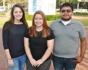 2015 All-Florida Academic Team members from SFSC. Pictured (left to right): Joy Derrick, Katie Leman, and Ruben De La Cruz. Not pictured: Jessica Saenz and Emma Cardinal. 