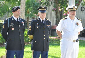 (L-R) SFSC student Sgt. Shawn Owens, Master Sgt. Jack Briggs, and Cmdr. Eric Christensen