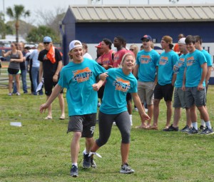 SFSC students compete in a three-legged race.