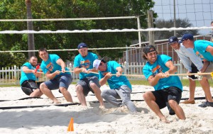 SFSC students in a contest of strenght compete in a game of tug-of-war.