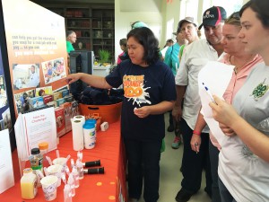 Dr. Mary-Grace Donao of SFSC’s Bioenergy program with visitors to her interactive teaching activity at the Youth Field Day.