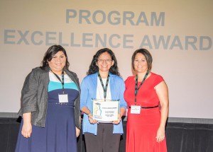 From left, SFSC’s Daniel Ochoa and Irene Castanon with Ele Bautista-Bernard of Take Stock in Children.