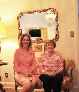 Joan Hartt, right, seated with Jamie Bateman, SFSC’s executive director for Institutional Advancement, in Room 208 of the Hotel Jacaranda.