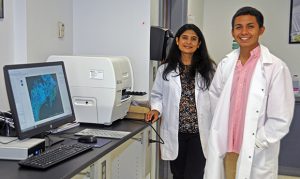 Dr. Mintoo Patel and Alejandro Torres in lab