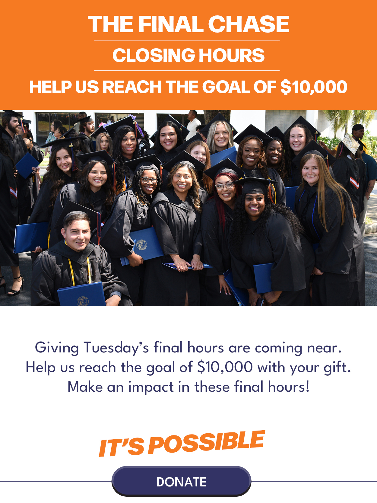 The Final Chase Closing hours $10,000 Giving Tuesday’s final hours are coming near. Help us hunt down our final goal with your gift. Make an impact in these final hours!