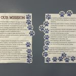 Two posters with paw print stickers all over them.