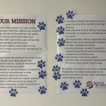Two posters with paw print stickers all over them.