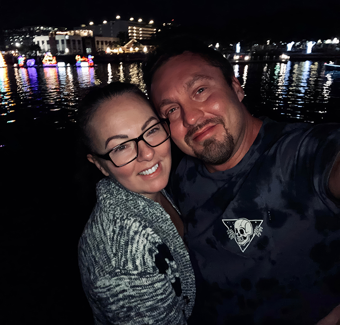 Evans (right) with wife, Amber